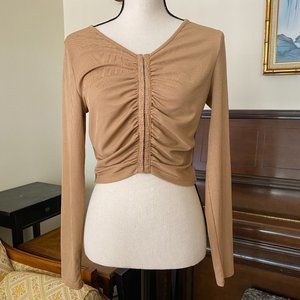 Ruched Hook Front Long Sleeve Crop Top